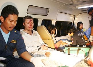 Rescue workers take Denis Fatykhov to hospital to be patched up enough to go to jail for reckless driving.